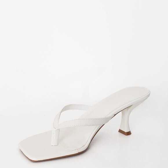 NEW🔥White Square Open Toe Thong Flip Flop Slide Sandals Mules Med Stiletto Heel - Picture 7 of 8